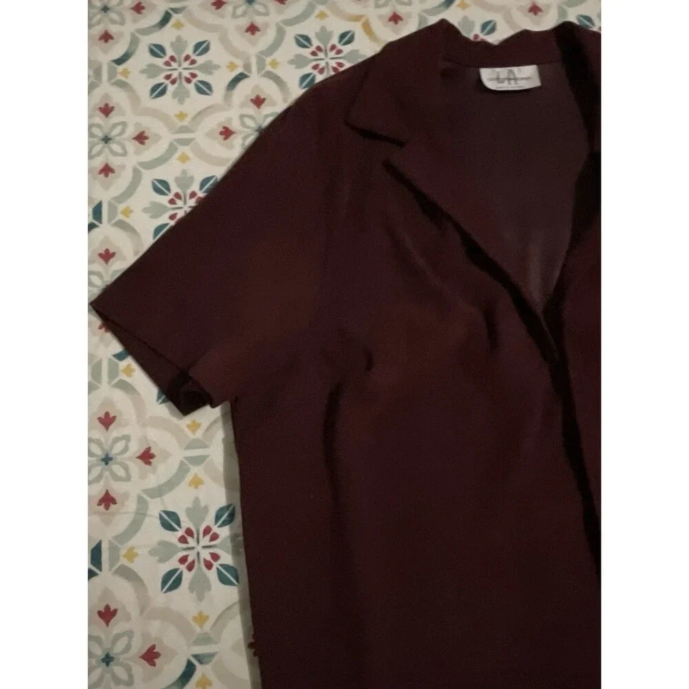 Los Angeles Short  sleeve open-front  loose blazer Womens Top sz XL Burgandy